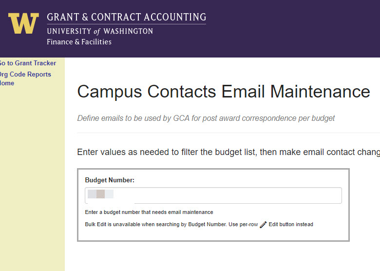 campus contacts email maintenance page