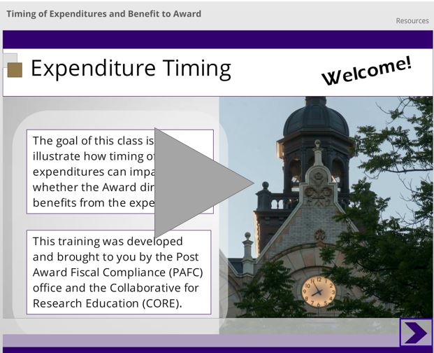 link to CORE class on expenditure timing
