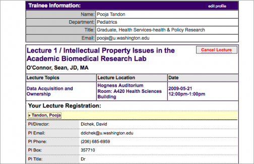 Biomedical Research Integrity Program > Student Profile Screen