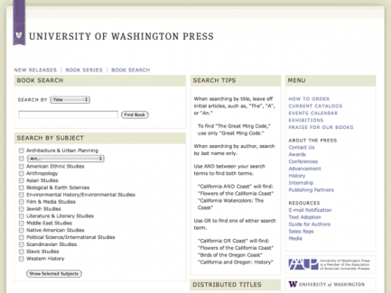 University of Washington Press > Book Search page