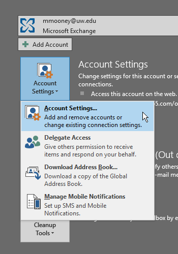 screenshot of Account Settings highlighted 