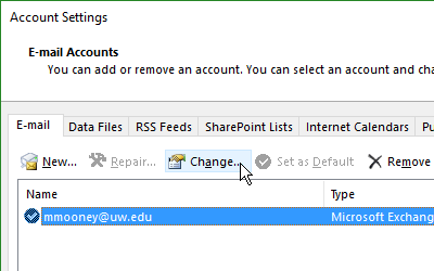 screenshot of Account Settings window with Change button highlighted