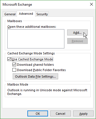 screenshot of Microsoft Exchange window with Advanced tab selected