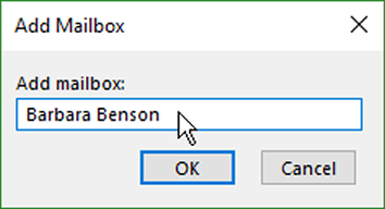 screenshot of Add Mailbox window with sample name typed in