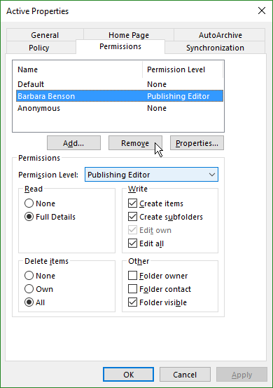 screenshot of folder Properties window on Permissions tab with user2 name highlighted