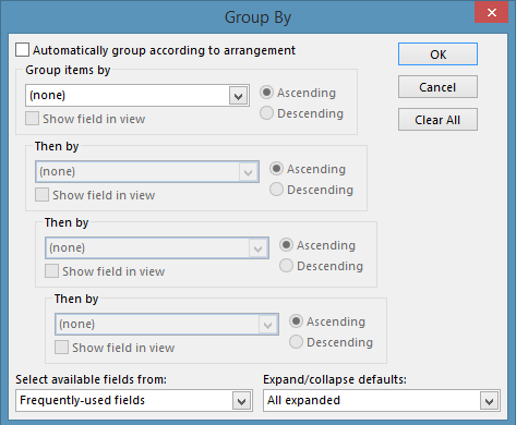 screenshot of Group By window