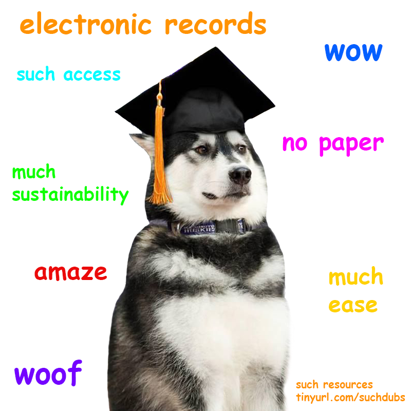 electronic records, wow, no paper, much ease, woof, amaze, much sustainability, much access