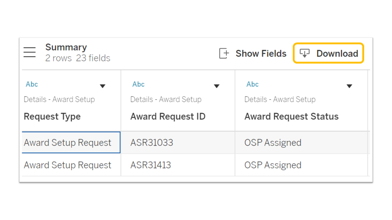 Step 2 – A pop up box will appear. Choose the “Download” option to export to .csv 