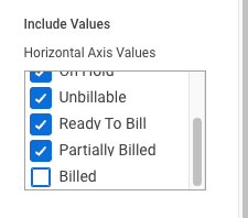 Screenshot of Include Values list with Billed unchecked