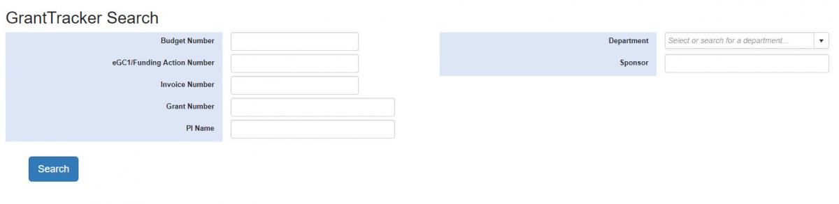 Grant Tracker search page
