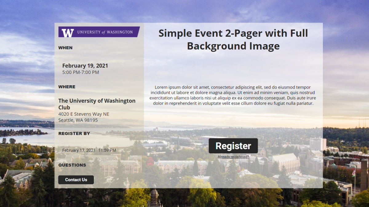 Simple Event 2-Pager with Full Background interface image