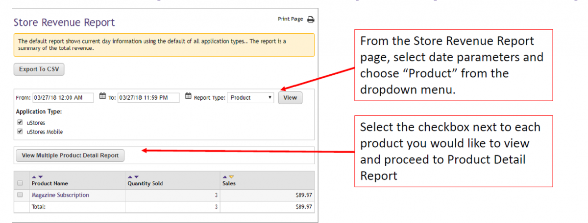 An example of how to run a store revenue report