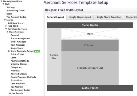 The store template setup for Marketplace stores within TouchNet