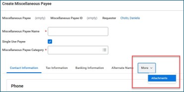 A screen shot of the "More" option with "Attachments" highlighted underneath.