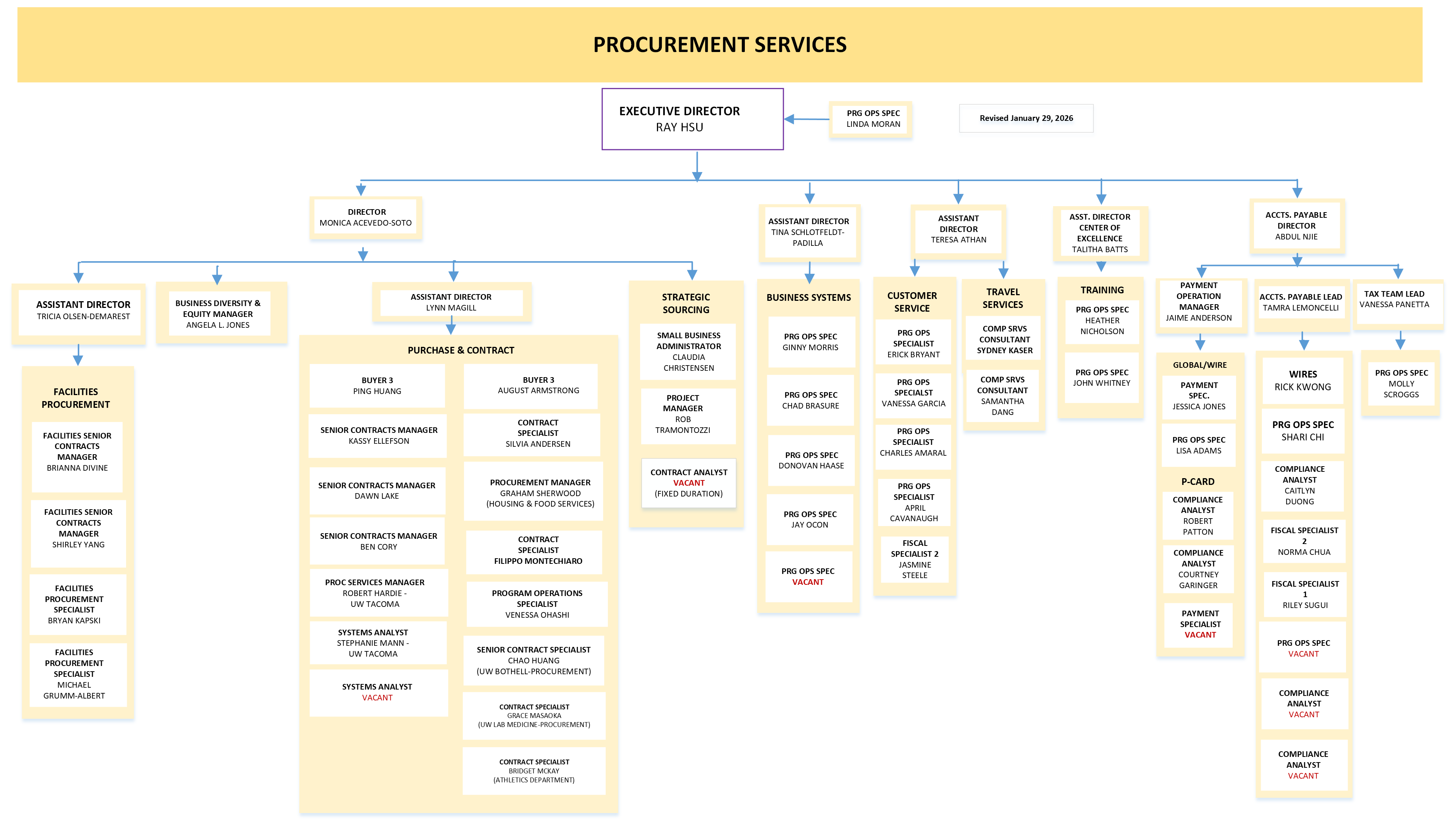 Organization chart for Procurement Services