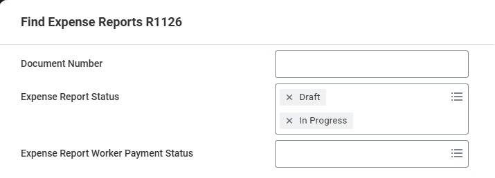 Find Expense Reports R1126 report filter