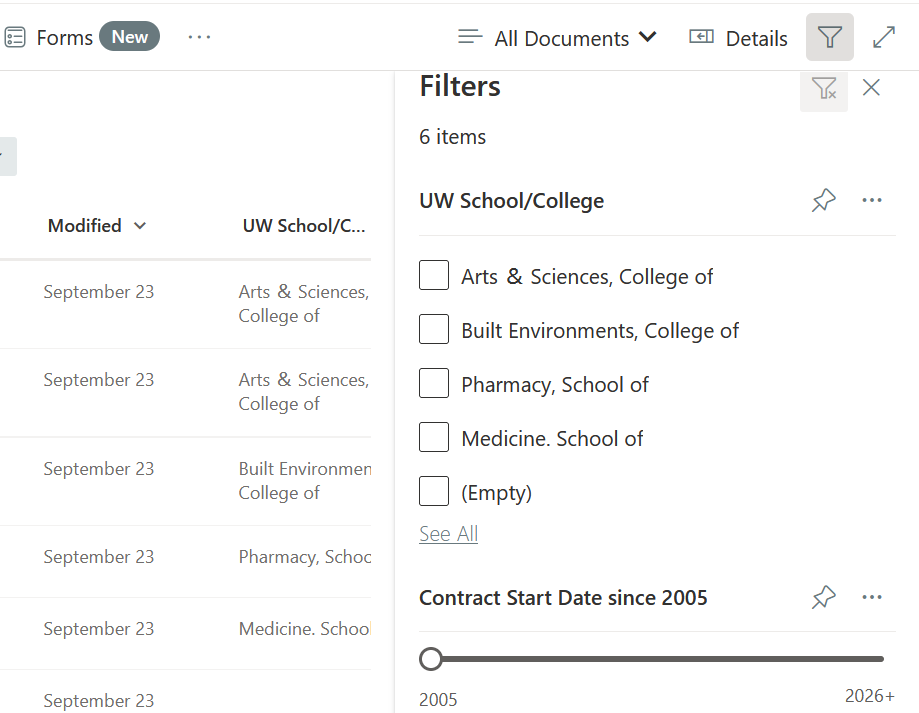 A screenshot of a pinned filters that users can tailor their search to