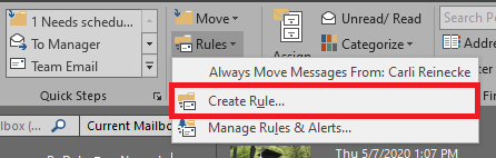 Screenshot of create rule
