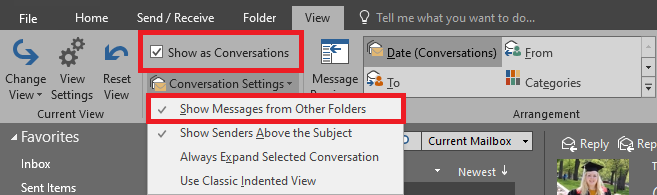 how to check sent mail on outlook