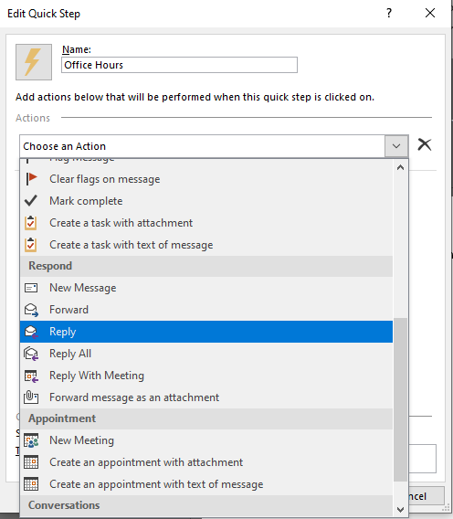 using outlook quick steps