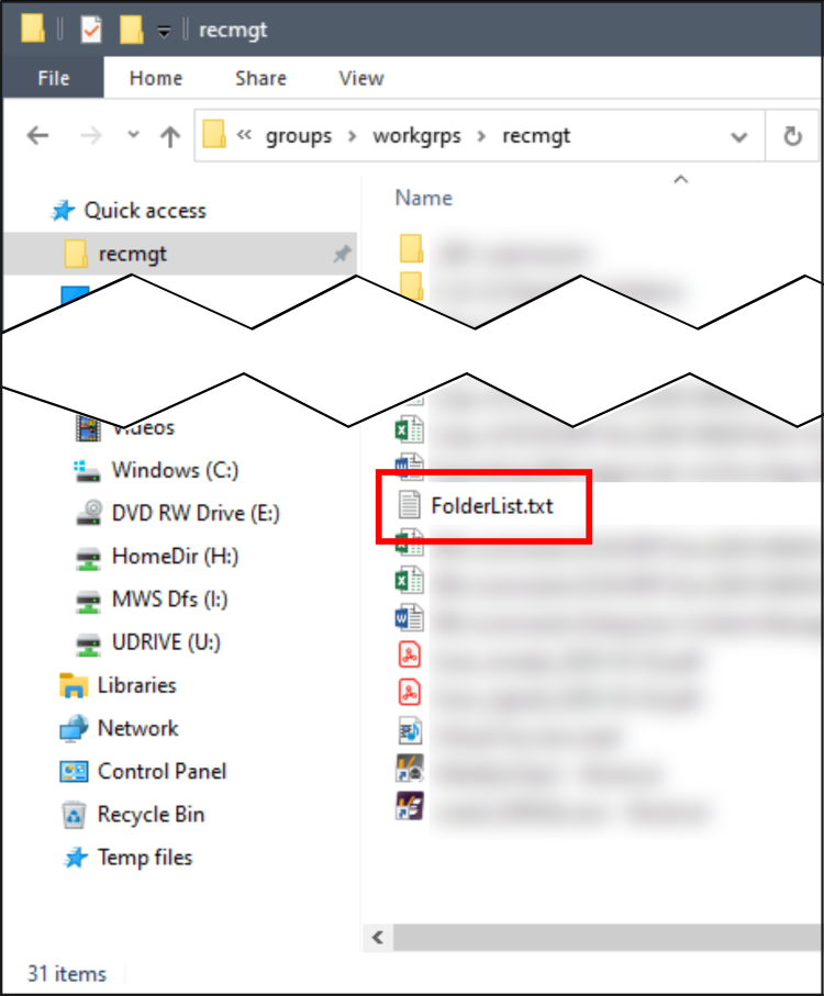 comment trouver une liste de noms de dossier à l'intérieur de Windows