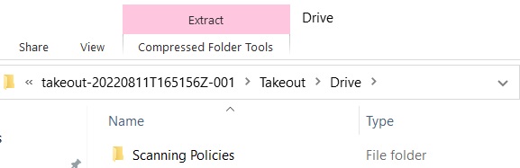 The zipped folder on a windows file server with the 'Scanning Policies' folder on display