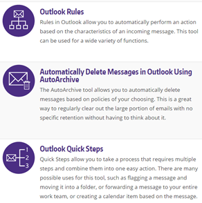 screenshot of Outlook tutorials page