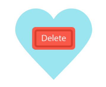 delete button in blue heart