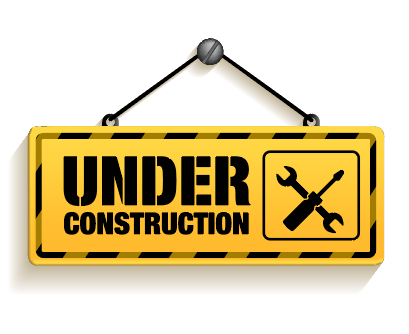 A yellow sign with black text and screwdriver under construction