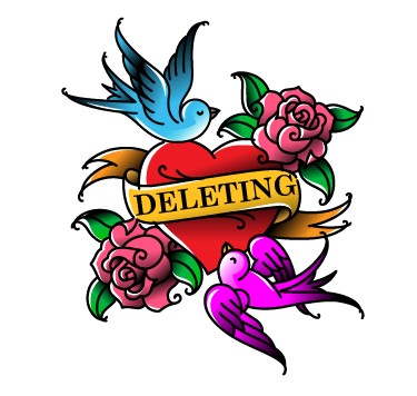 retro tattoo style heart flowers birds deleting