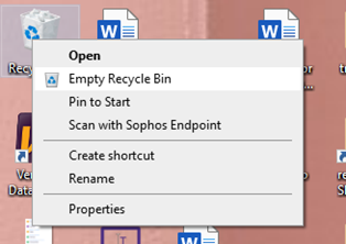 screencap of recycle bin options with empty recycle bin option selected