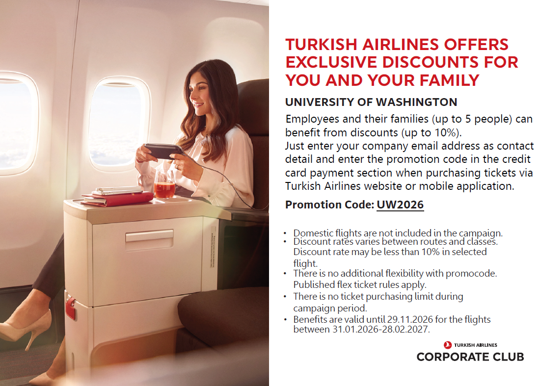 Turkish Airlines Discount Code for UW - Woman sitting on airplane